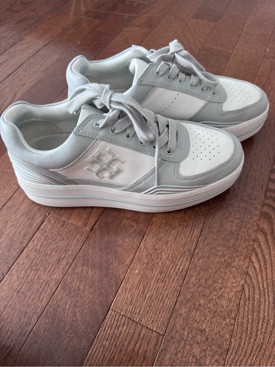 Tory Burch Shoes - Tory Burch White and Light Gray Platform Sneakers